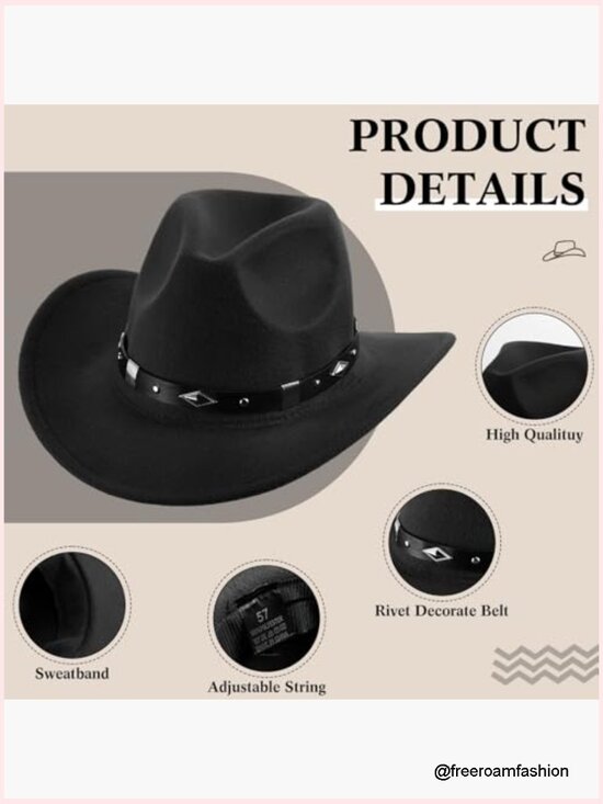5 Pack Felt Cowboy Hats Wide Brim Cowgirl Hat with Buckle Belt Western Party main image 4